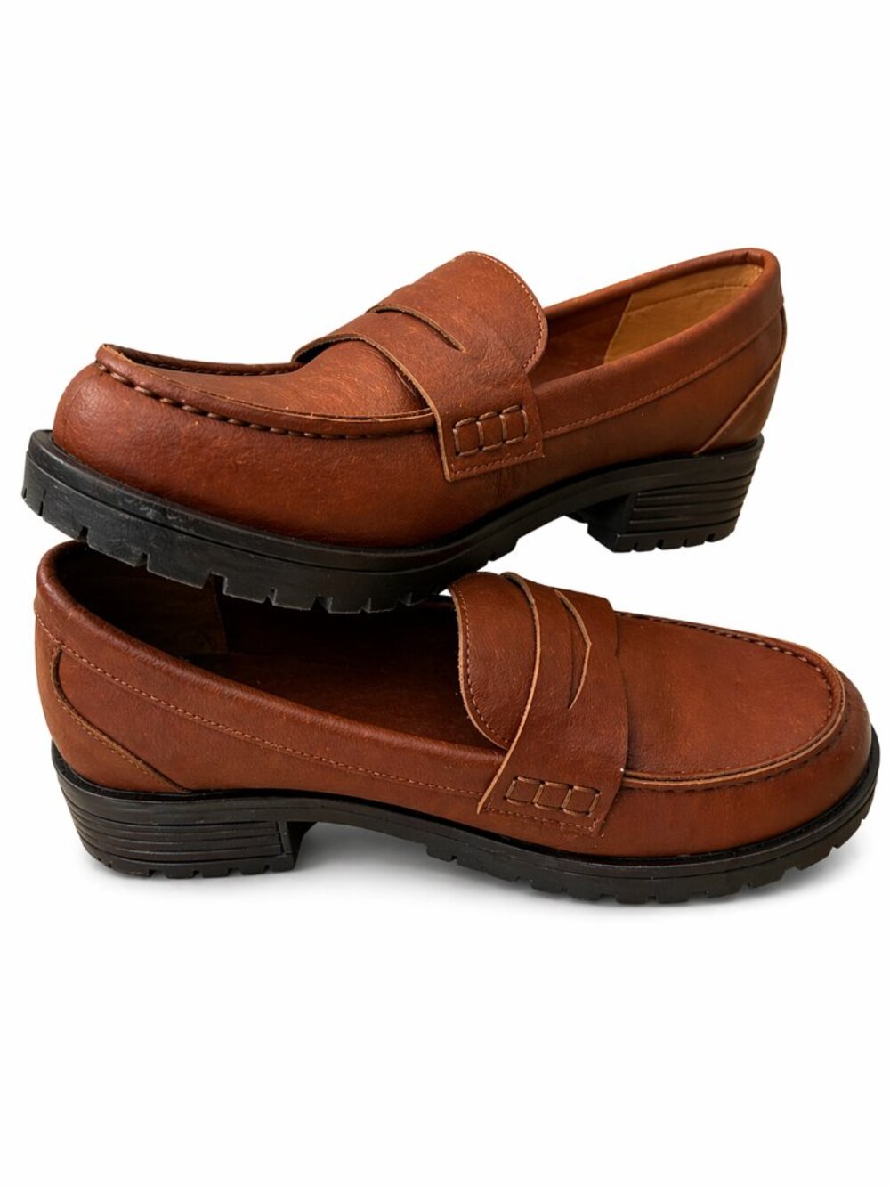 BC Footwear Roulette Vegan Leather Penny Loafers Brown Lug Sole Women's 8.5